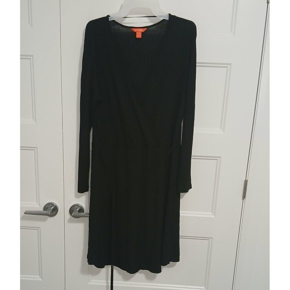 Joe Fresh Black Ribbed Wrap Dress XL Long Sleeve Midi